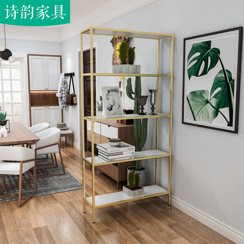 美容院鞋店商铺大理石隔板展示置物架 隔断金色玄关架子简约书架