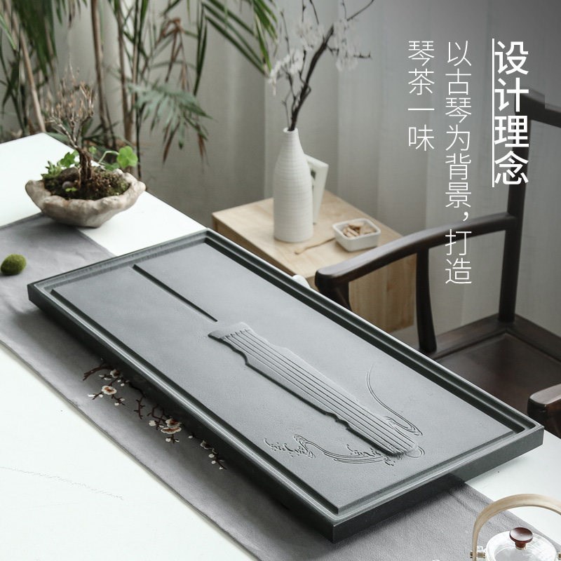 茶锦记石头茶具托盘家用茶台乌金石茶盘整块天然简约小型茶海茶托