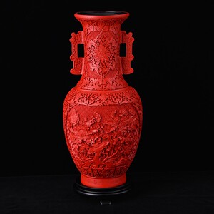 元旦扬州漆器龙瓶摆件装饰品家居剔红雕漆脱胎工艺品仿古特色礼物
