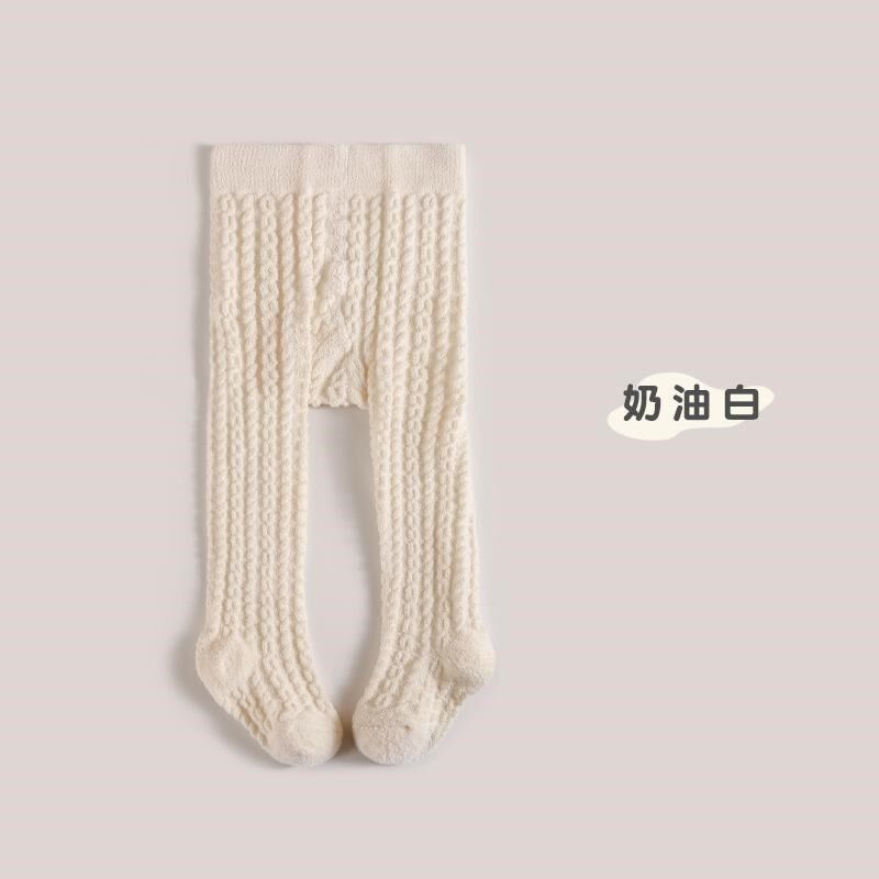 秋冬新款宝宝连裤袜加厚柔软坑条麻花复古奶油色女宝男宝打底袜