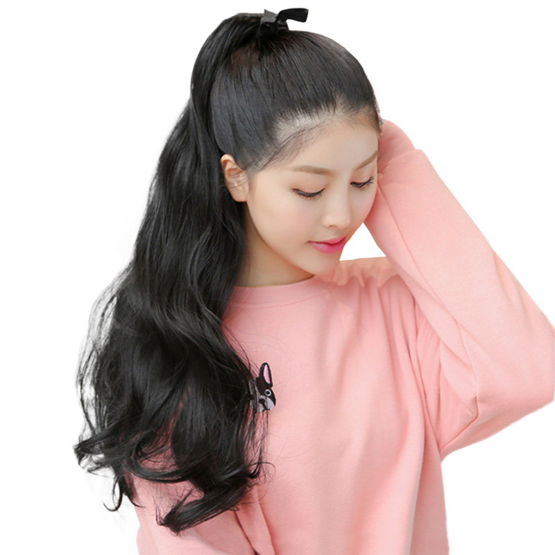 假发女马尾卷发大波浪真人发 65长捆绑式接发辫 时尚微卷假发马尾