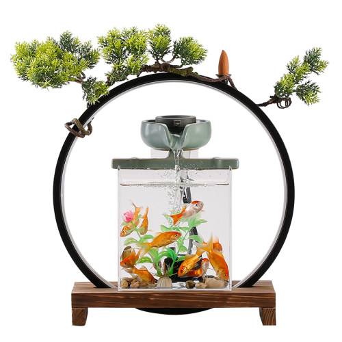 禾潼桌面鱼缸流水器招财转运流水雾化循环水开店开业送礼水景摆件