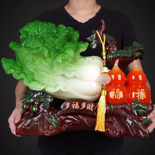 白菜摆件招财玉白菜葫芦工艺品招财开业实用礼品收银台前台装饰品