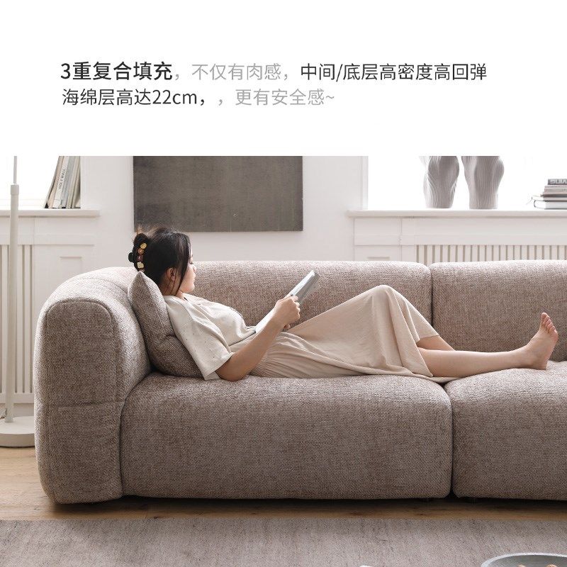 德兹DOUZZ大白沙发 小户型法式复古棕色奶油风别墅大平层布艺沙发