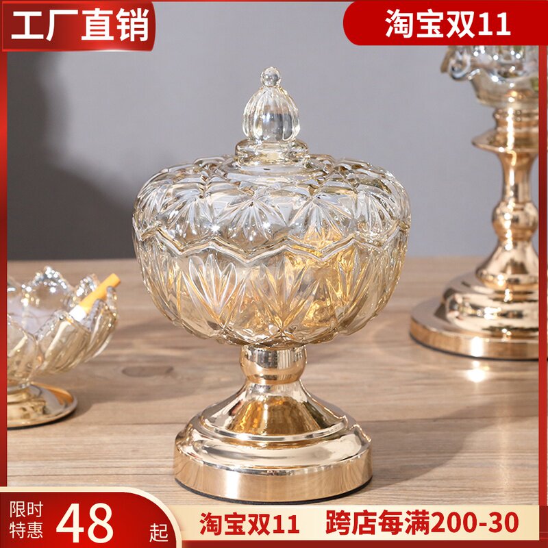 轻奢水晶玻璃糖罐带盖欧式客厅茶几家用储物罐干果糖果罐装饰摆件