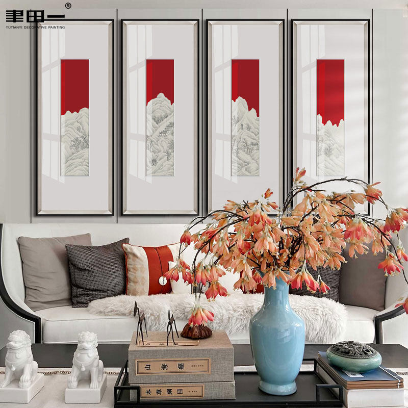 新中式客厅组合装饰画玄关餐厅卡纸壁画民宿床头画展厅样板间挂画