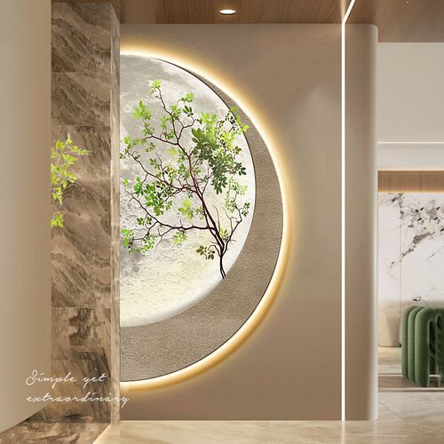 入户玄关墙装饰画轻奢走廊过道挂画小清新高级感绿植led氛围灯画