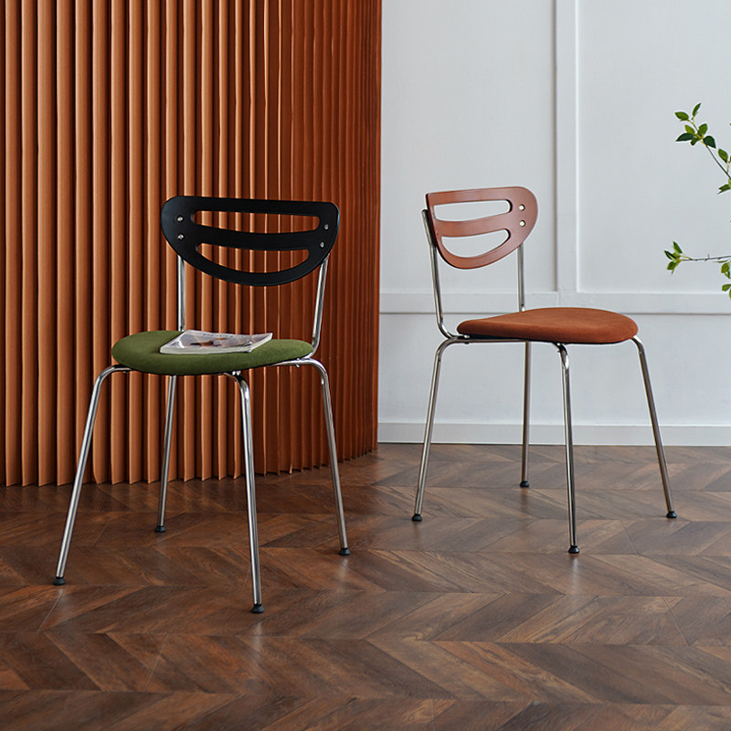 中古餐椅实木椅子家用靠背椅复古休闲书桌椅不锈钢设计师款咖啡椅
