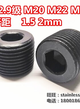 12.9级细牙内六角紧定堵头止付机米螺丝M24M22M20*牙距1.5/2mm*厚