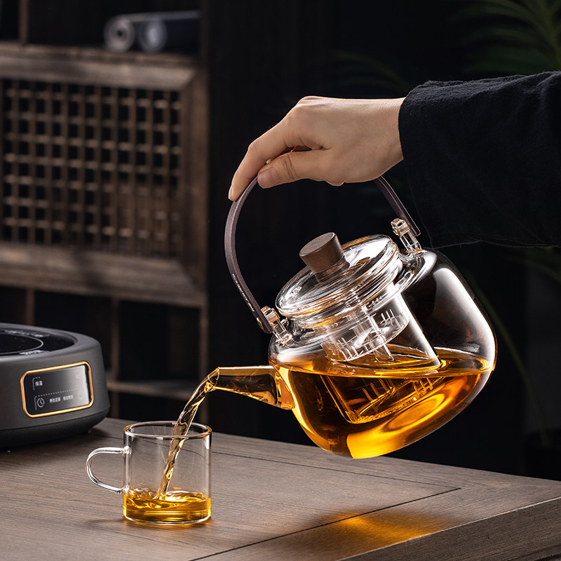 黑晶炉煮茶器蒸煮一体提梁茶壶耐高温玻璃泡茶家用茶具烧水壶套装