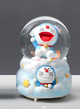 卡通动漫黄色方块水晶球音乐盒摆件内转飘雪旋转八音盒卧室装饰品