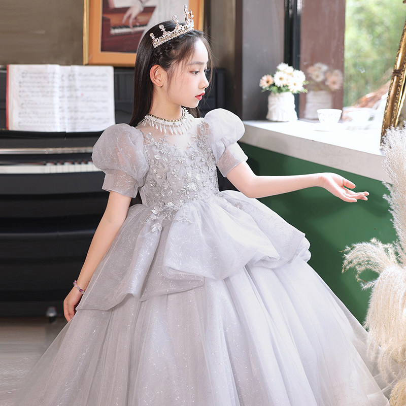公主裙女童高端花童大童晚礼服长裙儿童走秀主持人钢琴演出服秋冬