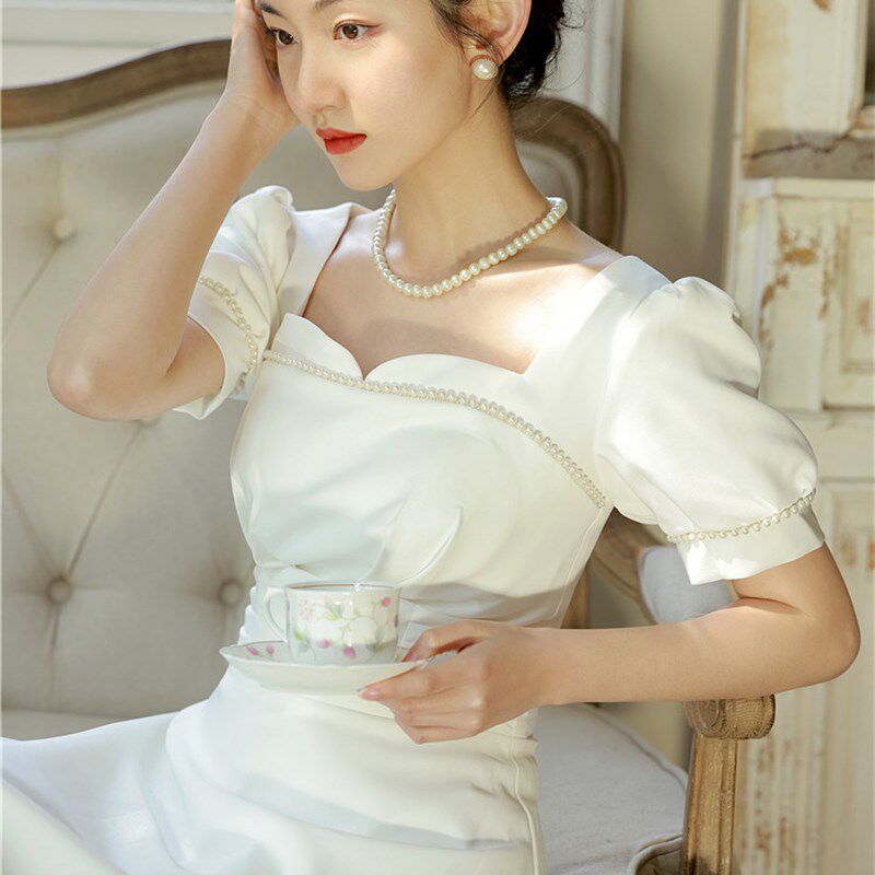 法式白色连衣裙伴娘订婚礼服平时可穿回门服新娘领证登记日常裙子