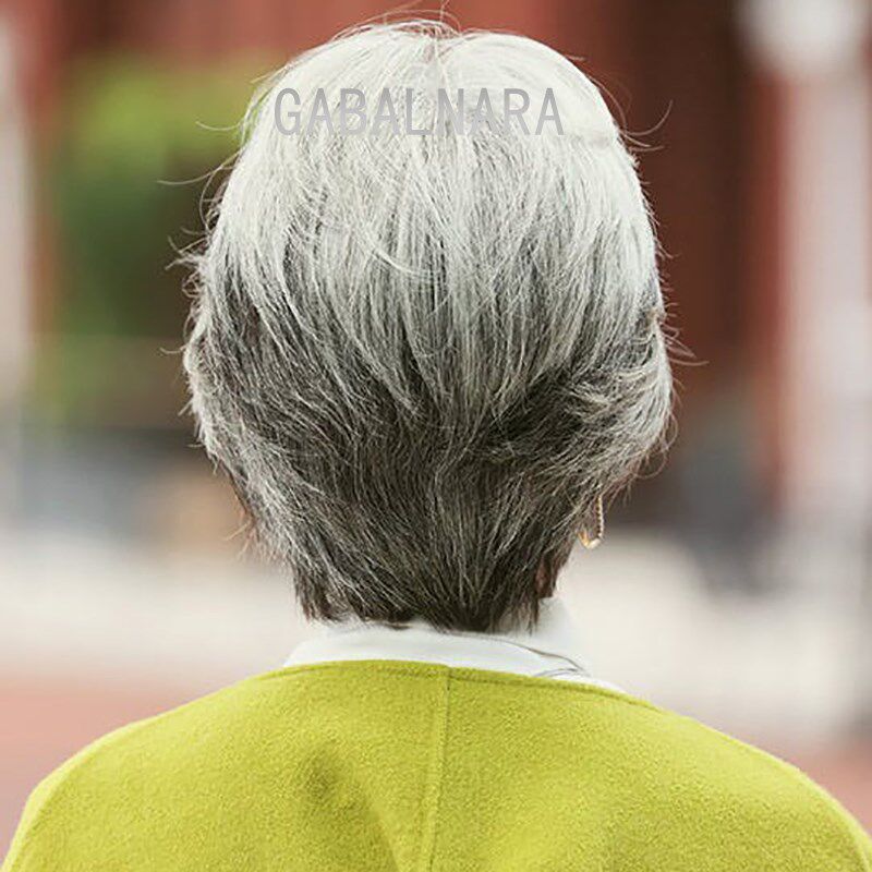 中老年老人假发 白发发套全真发蓬松发型 夏季妈妈女士真发