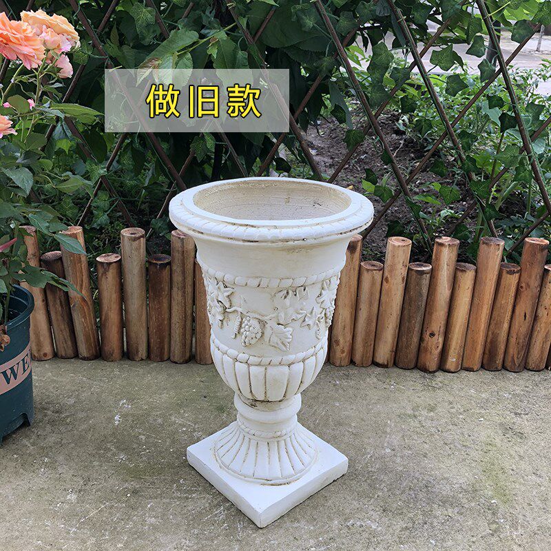 欧式奖杯状葡萄浮雕罗马柱花盆庭院花园阳台影楼摄影装饰摆件道具
