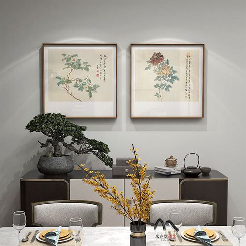 米亦堂x新中式花卉 简约日式客厅餐厅书房卧室床头画玄关双联挂画