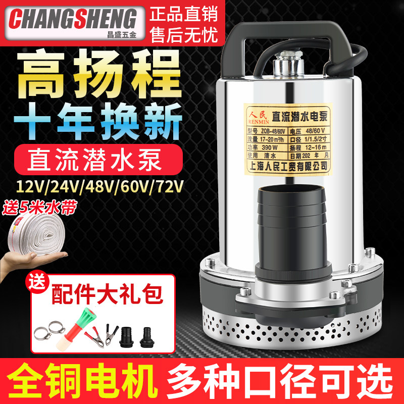 上海人民12V24V48V60V72V直流潜水泵抽水泵家用农用刷车电动车2寸