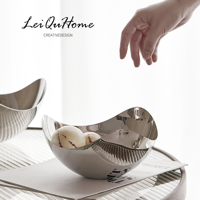LeiQuHome 北欧风不锈钢花瓣水果盘家用客厅茶几餐桌果盆装饰摆件