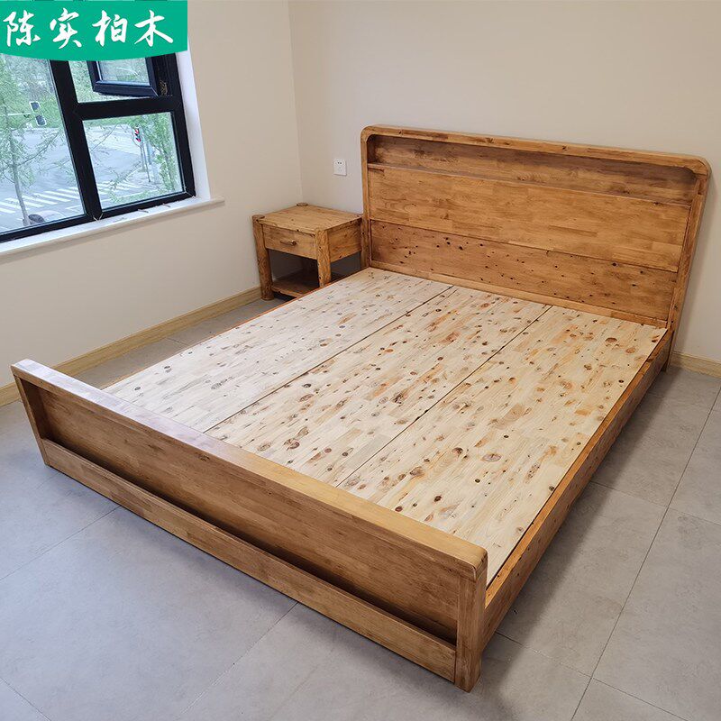 陈实放书床茶色新款欧式2人柏木北欧简约床 双人床轻奢18米放书床