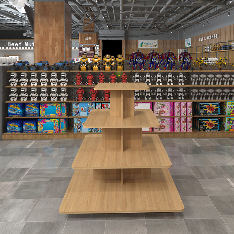木质中岛柜展示柜超市便利店中岛柜四面货架椭圆中岛架酒水展示台