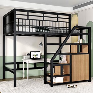 新款铁艺高架床小户型复式单上铺铁架床loft公寓阁楼省空间铁艺床
