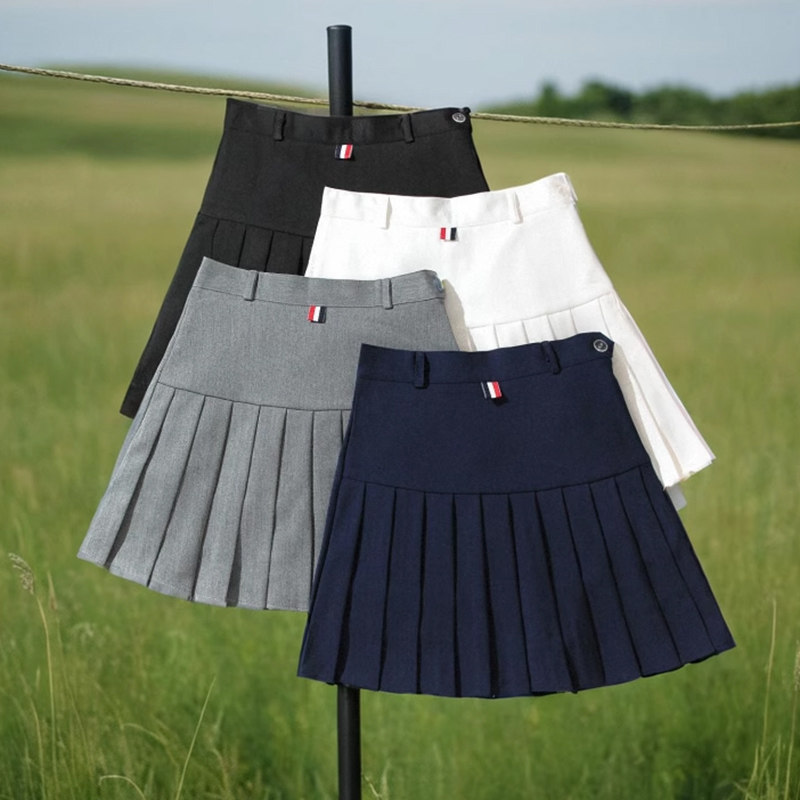 百褶裙女夏季高腰a字裙显瘦半身裙学生灰色西装面料学院风短裙裤