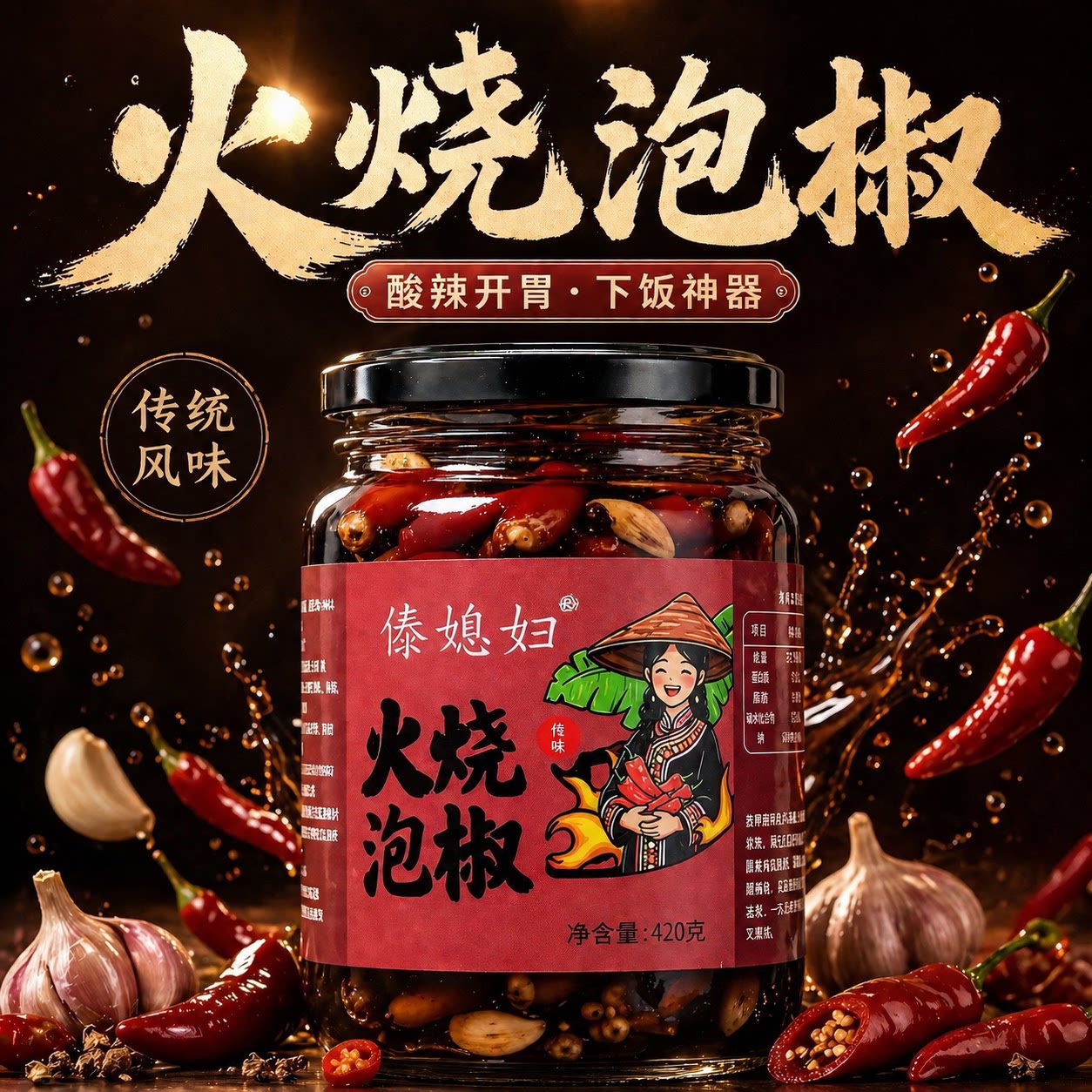 云南德宏特产火烧辣子泡椒420g下饭菜酱油小米辣泡菜傣味辣椒香辣
