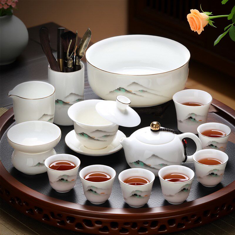 茶具套装杯子喝茶泡茶盖碗羊脂A玉普洱茶精致高端功夫办公茶壶功