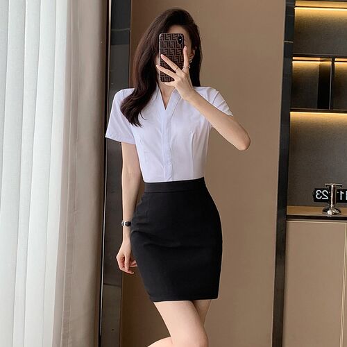 空乘职业c套装衬衫女职业装气质V领白色空姐制服套裙女春季工作服