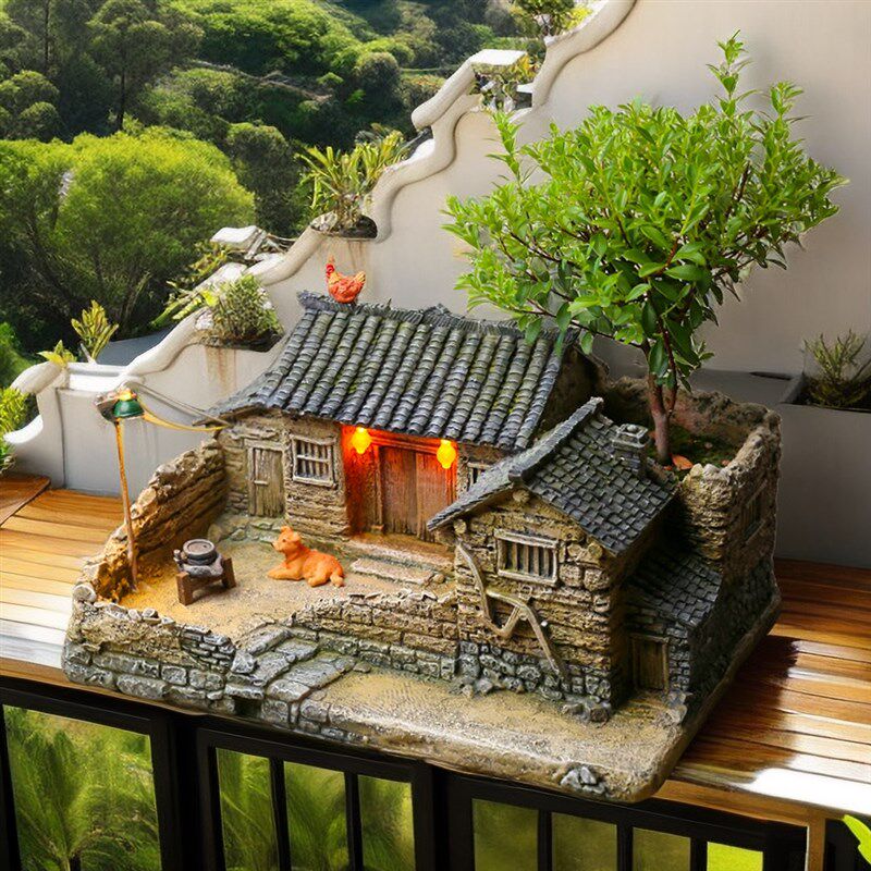 是否还记得小时候一家人在院子的情景G!书房装饰老房子摆件 可亮