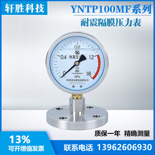 YNTP100 DN20 DN25 MF法兰式耐震隔膜压力表抗震法兰式隔膜压力表