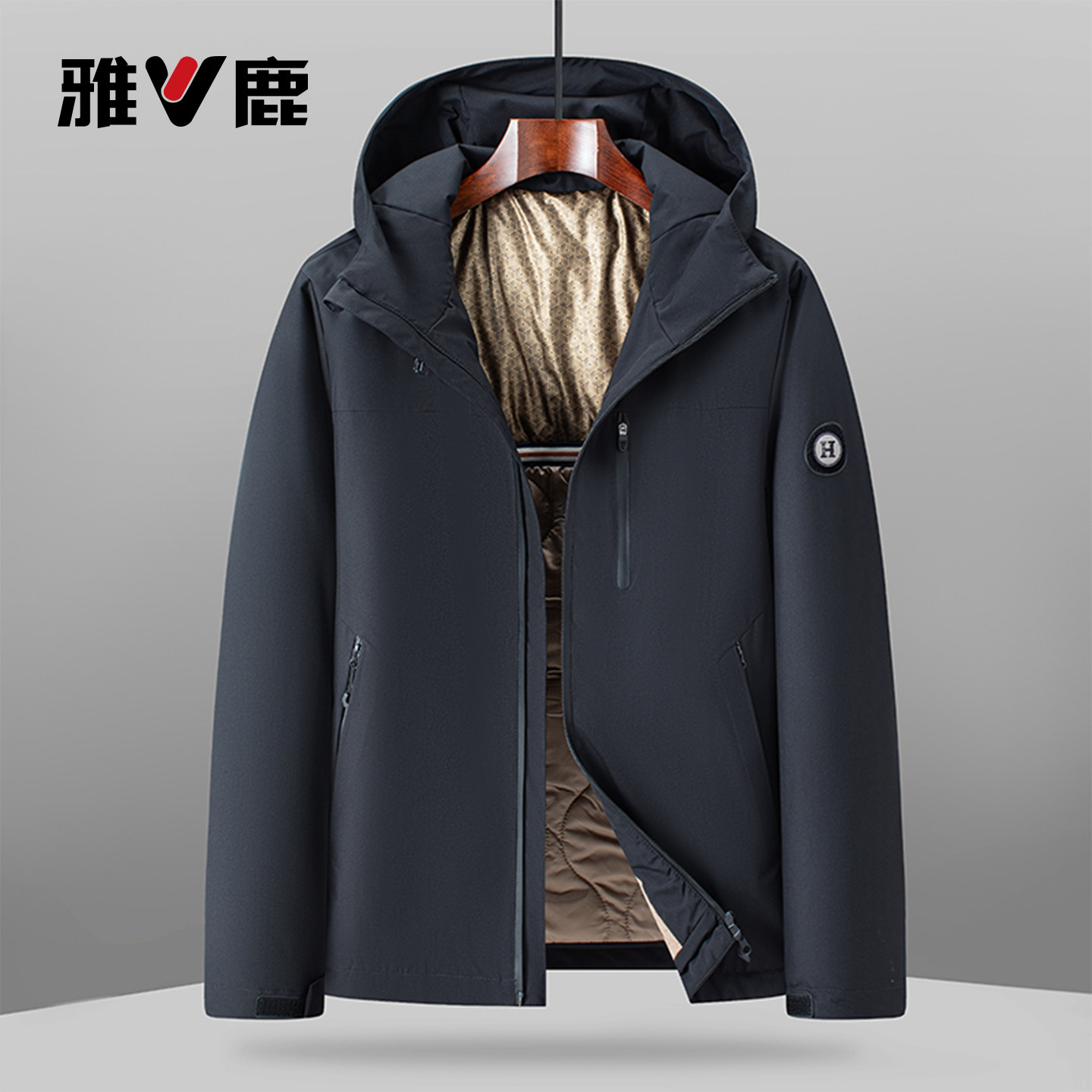 雅鹿中老年连帽棉服冬季男士连帽棉服户外工装加厚棉衣防风外套