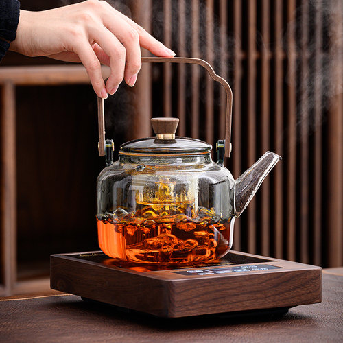 新款胡桃木1500W电陶炉功夫煮茶器套装大容量玻璃茶壶茶杯竹托盘