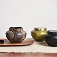 新中式金属茶叶罐摆件家居样板间酒店茶室书房售楼部储物罐装饰品