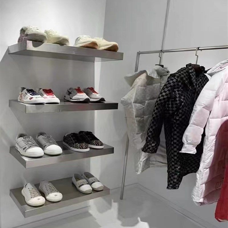 简约不锈钢货架上墙壁挂展示架服装店多层鞋包包置物架饰品陈列架