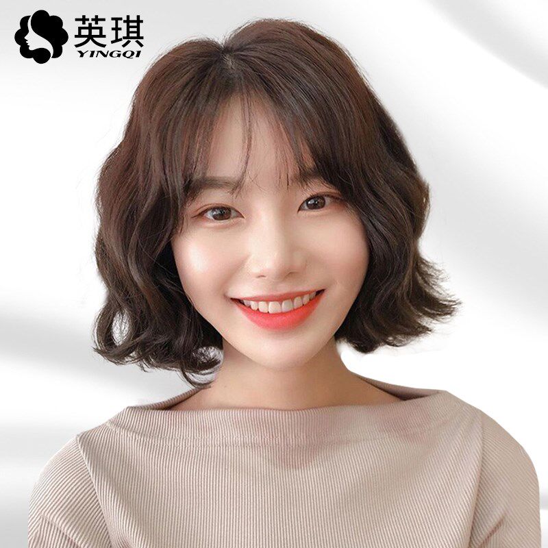 假发女短发空气刘海m泡面蛋卷头真人发丝蓬松自然圆脸外翻短卷发