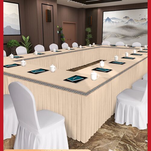 长方形会议桌布加厚m立绒绒布镶边花边桌裙会展活动台布定制桌套