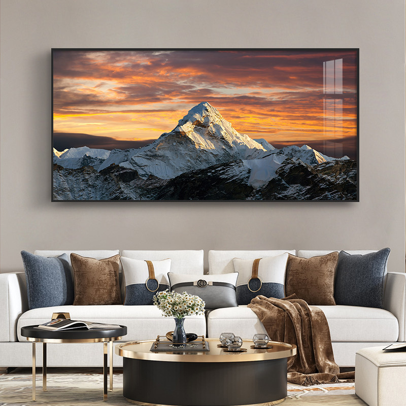 网红珠穆朗玛峰装饰画背有靠山客厅背景墙壁画横幅风景Z晶瓷办公