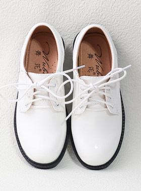 儿童皮鞋白色亮面男童青少年学生校园H表演鞋大童软底正装礼仪单
