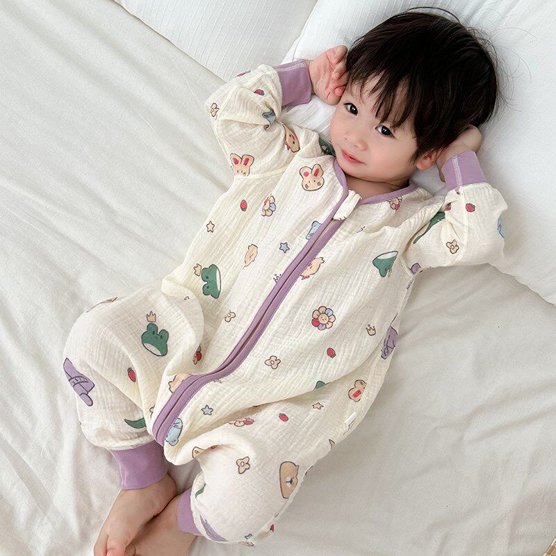 婴儿睡袋春夏款宝宝m护肚空调服薄款柔软透气棉纱布幼童分腿防踢