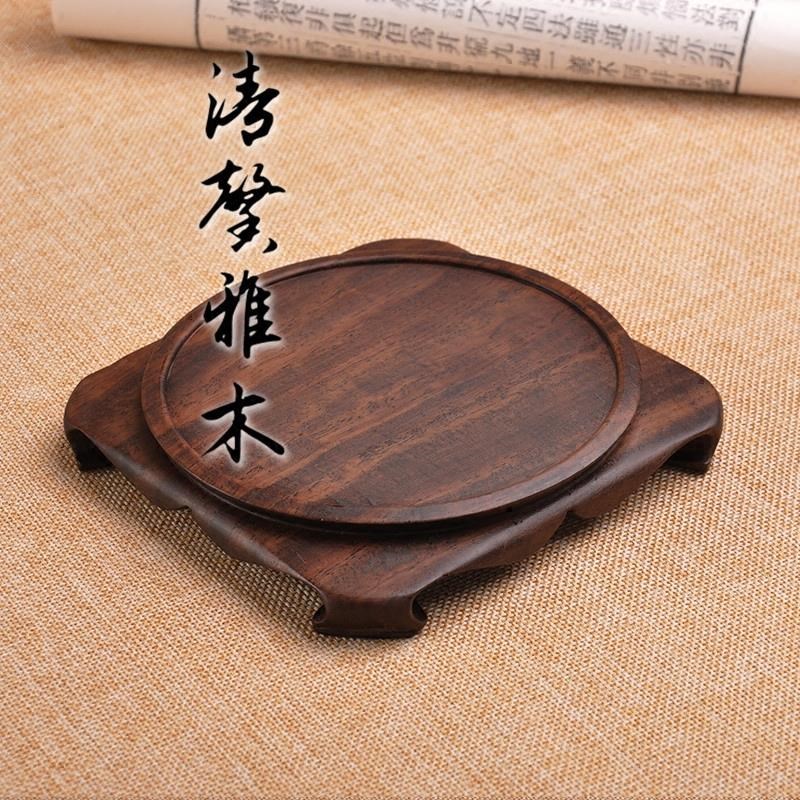 黑檀实木整块木雕刻底座天圆地方花瓶盆景奇石玉U器紫砂茶壶底座