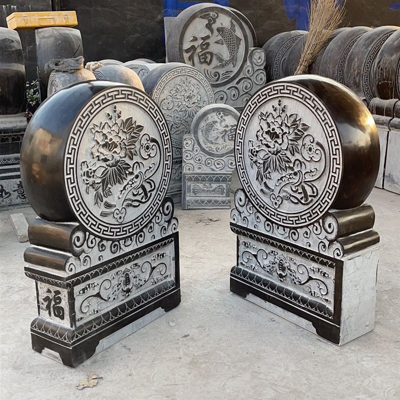石雕门墩抱鼓石一对青石仿古做旧庭院石墩子O貔貅大象石鼓门口摆