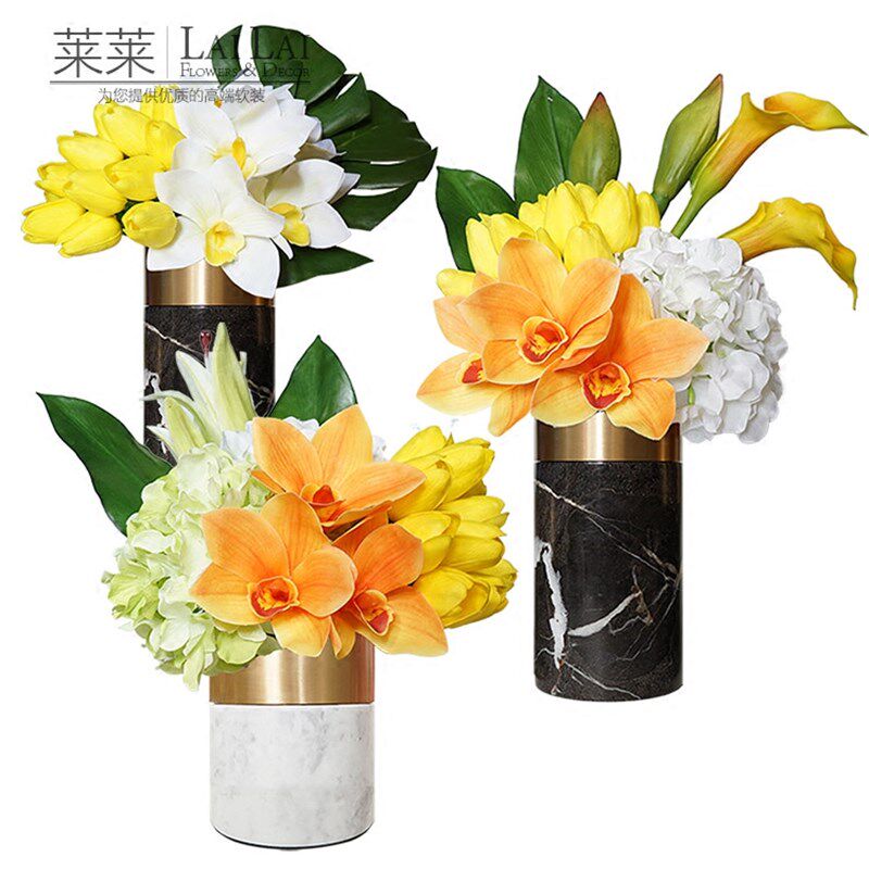 新古典后现代现代简约大理石金属花器花瓶套O装别墅样板房花艺摆