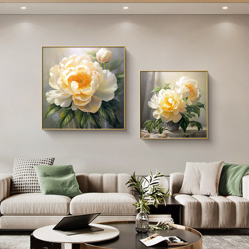 花开富贵现代简约l客厅装饰画牡丹花卉高档壁画沙发背景墙大气挂