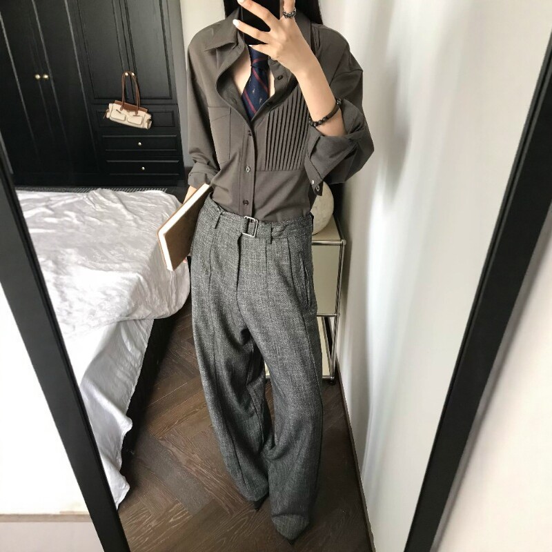 PMY “剑道”竹节纹直筒廓形绑带剑道裤秋冬阔腿西裤休闲