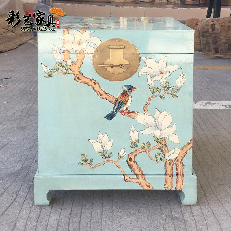 樟木箱茶几香床头柜沙发边几小边桌中F式田园彩绘储物收纳柜字画