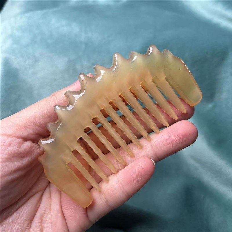 天然羊角按摩梳防脱发设计 海参钉粗齿便携梳 适用女性多功能