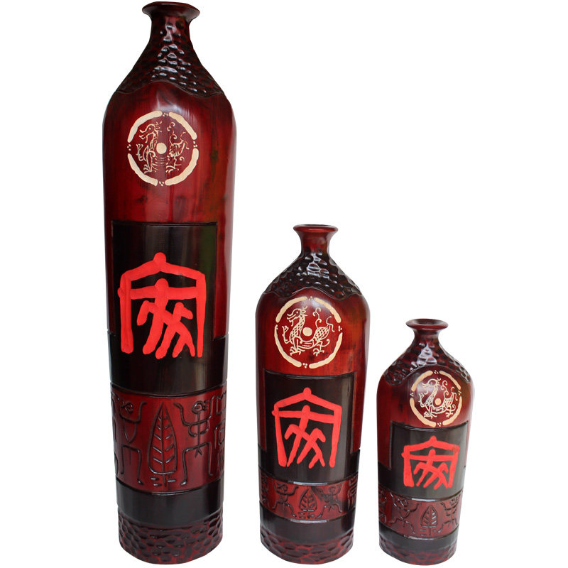 新中式古典落地花瓶复古木质中式仿古创意客厅餐桌装饰品花器摆件