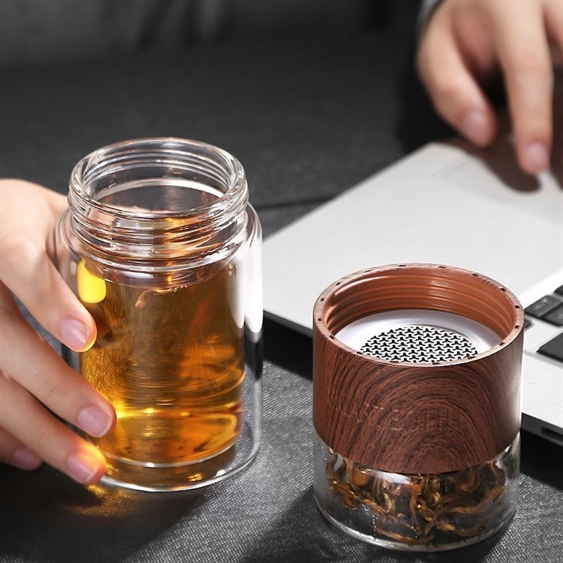 香港GP泡茶杯办公室便携加厚双层玻璃杯茶水分离水杯耐高温高硼硅