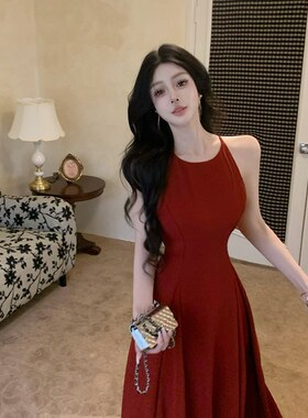 从一【繁花】立体裁剪红色连衣裙女春中长款超大摆a字裙礼服时刻